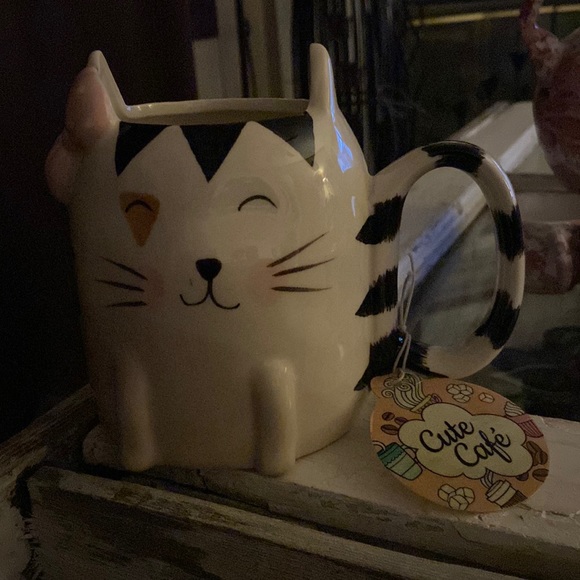 Cat Mug Black and White Pink Bow Coffee Mug - Picture 1 of 4